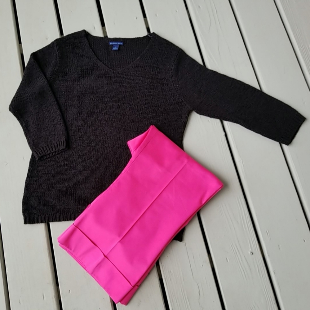 PL blk sweater loosely knit 3/4 sleeves